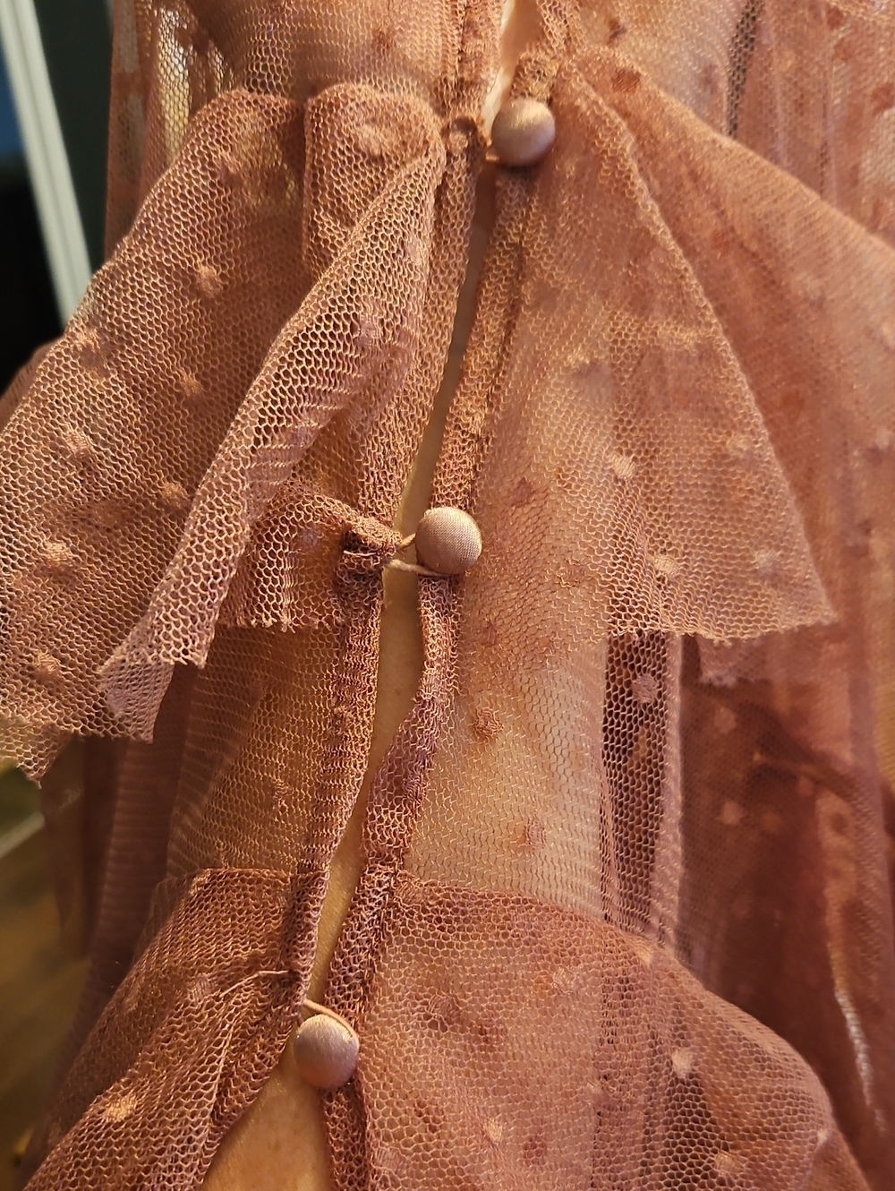 Free People Take Me Out Duster Mauve Sheer Swiss Dot Ruffle Kimono Robe NWT OS - Picture 12 of 14